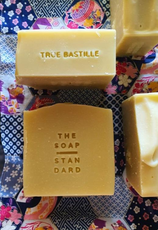True Bastille Soap Bars on Japanese-patterned fabric